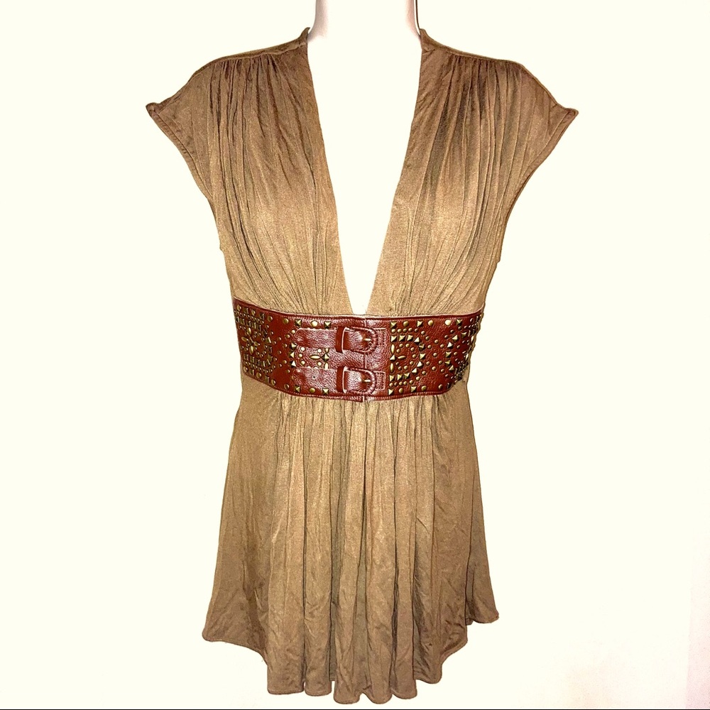 Sexy metal studded deep V-neck sleeveless top, Large